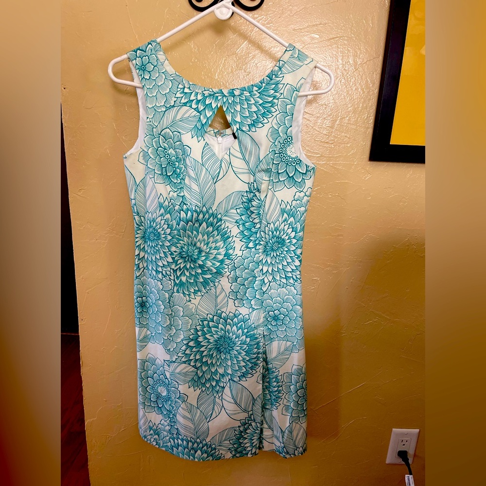 Etcetera Teal Blue & Ivory Mini Dress Elegant and Modern Size 6
